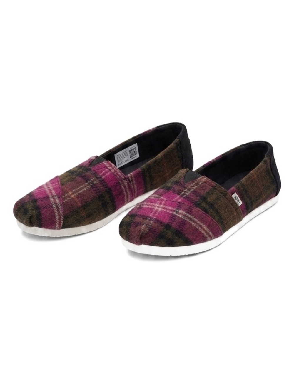 TOMS Classic Alpargata Flannel Plaid Slip On Flats Shoes 🩷🤎